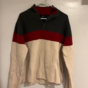 Mens 1/4 zip Gap sweater, medium, red, beige, grey